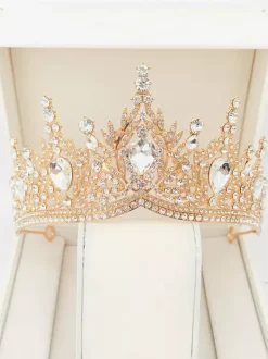 Red Women Queen Crown Princess Synthetic Gemstones Tiaras Women's Royal Masquerade Party Accessory