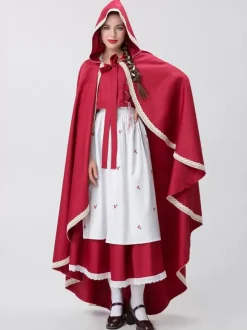 Red Women's Elegant Top Apron Polyester Set Holidays Costumes Burgundy