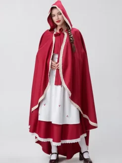 Red Women's Elegant Top Apron Polyester Set Holidays Costumes Burgundy