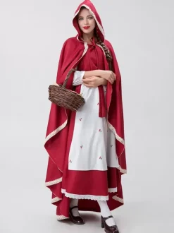 Red Women's Elegant Top Apron Polyester Set Holidays Costumes Burgundy