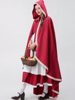 Red Women's Elegant Top Apron Polyester Set Holidays Costumes Burgundy