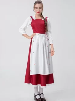 Red Women's Elegant Top Apron Polyester Set Holidays Costumes Burgundy