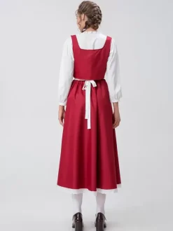 Red Women's Elegant Top Apron Polyester Set Holidays Costumes Burgundy