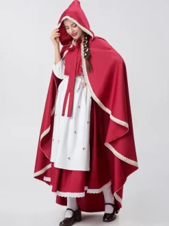 Red Women's Elegant Top Apron Polyester Set Holidays Costumes Burgundy