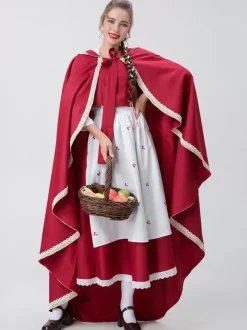 Red Women's Elegant Top Apron Polyester Set Holidays Costumes Burgundy