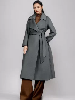 Red Wool Cashmere Blend Coat For Woman Burgundy Double-breasted Double-Faced Winter Outerwear 2026