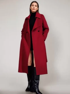 Red Wool Cashmere Blend Coat For Woman Burgundy Double-breasted Double-Faced Winter Outerwear 2026