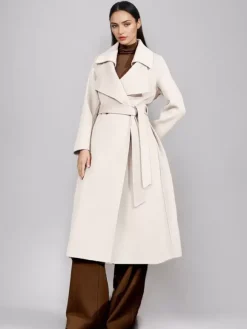 Red Wool Cashmere Blend Coat For Woman Burgundy Double-breasted Double-Faced Winter Outerwear 2026