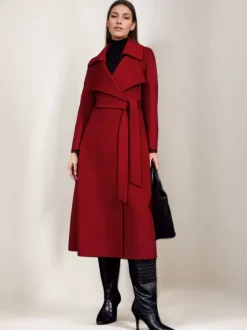 Red Wool Cashmere Blend Coat For Woman Burgundy Double-breasted Double-Faced Winter Outerwear 2026