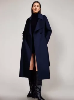 Red Wool Cashmere Blend Coat For Woman Burgundy Double-breasted Double-Faced Winter Outerwear 2026
