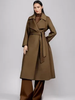 Red Wool Cashmere Blend Coat For Woman Burgundy Double-breasted Double-Faced Winter Outerwear 2026