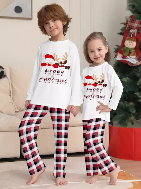 Reindeer And Santa Print Plaid Matching Family Christmas Pajamas 2026