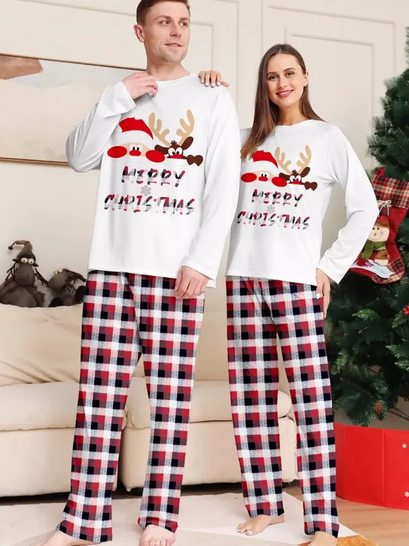 Reindeer And Santa Print Plaid Matching Family Christmas Pajamas 2026
