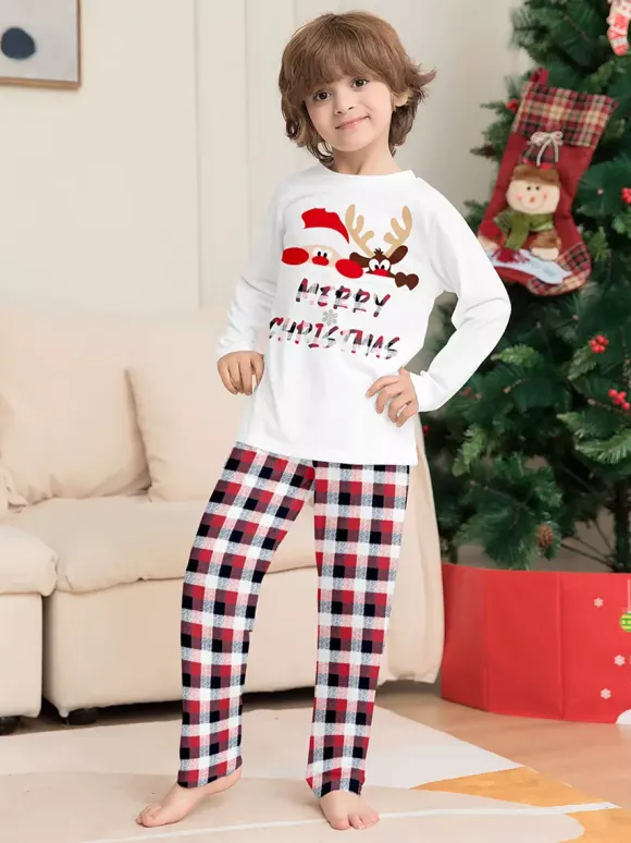 Reindeer And Santa Print Plaid Matching Family Christmas Pajamas 2026