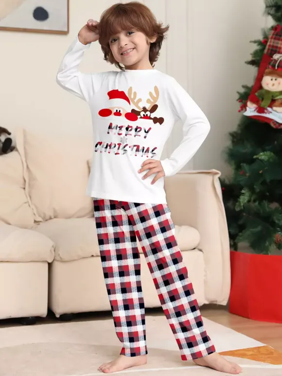 Reindeer And Santa Print Plaid Matching Family Christmas Pajamas 2026
