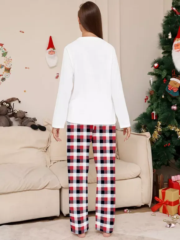 Reindeer And Santa Print Plaid Matching Family Christmas Pajamas 2026