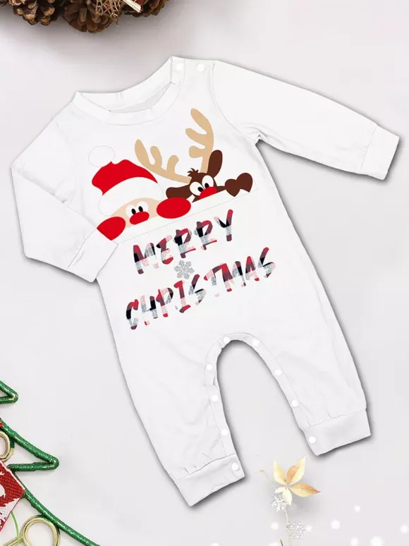 Reindeer And Santa Print Plaid Matching Family Christmas Pajamas 2026