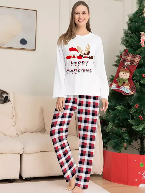 Reindeer And Santa Print Plaid Matching Family Christmas Pajamas 2026