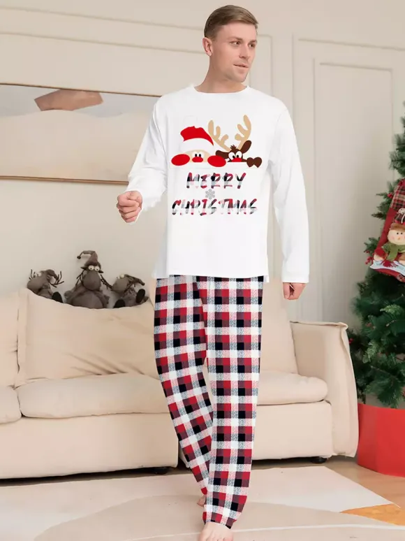 Reindeer And Santa Print Plaid Matching Family Christmas Pajamas 2026