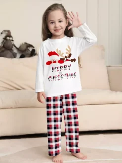 Reindeer And Santa Print Plaid Matching Family Christmas Pajamas 2026