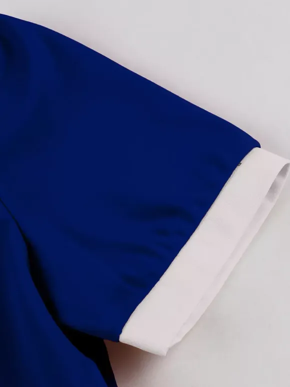 Retro Contrast Lapel Button Up Fit And Flare Midi Dress For Women 2026