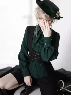 Retro dark medieval Prince Lolita Lace-up Long Vest