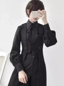 Retro dark medieval Prince Lolita Lace-up Long Vest