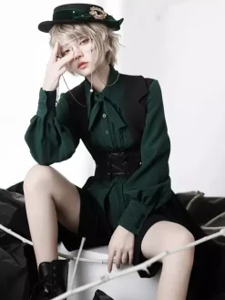 Retro dark medieval Prince Lolita Lace-up Long Vest