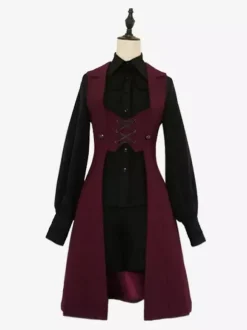 Retro dark medieval Prince Lolita Lace-up Long Vest