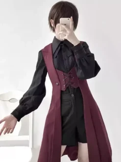 Retro dark medieval Prince Lolita Lace-up Long Vest
