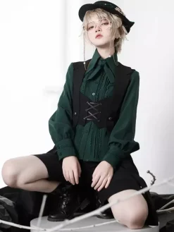 Retro dark medieval Prince Lolita Lace-up Long Vest