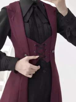 Retro dark medieval Prince Lolita Lace-up Long Vest