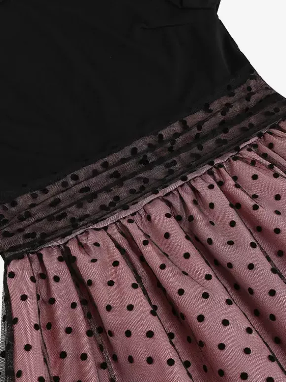 Retro Glamour Dress 1950s Style Jewel Neck Layered Short Sleeves Medium Polka Dot Rockabilly Dress