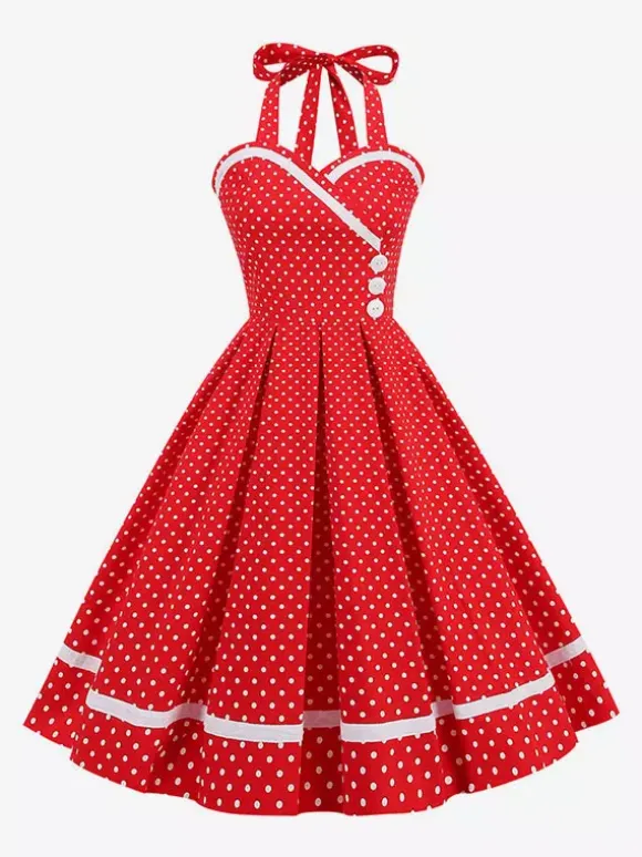 Retro Glamour Dress 1950s Style Burgundy Layered Buttons Sleeveless Sweetheart Neck Swing Dress