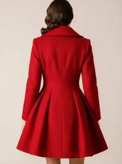 Retro Red 1950s Double-Breasted A-line Woolen Coat For Women 2026