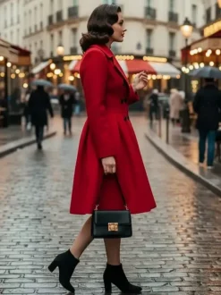 Retro Red 1950s Double-Breasted A-line Woolen Coat For Women 2026