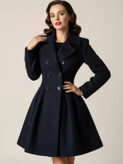 Retro Red 1950s Double-Breasted A-line Woolen Coat For Women 2026