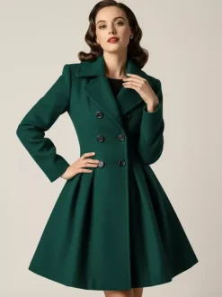 Retro Red 1950s Double-Breasted A-line Woolen Coat For Women 2026