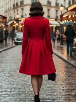 Retro Red 1950s Double-Breasted A-line Woolen Coat For Women 2026