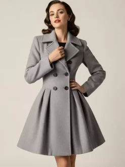 Retro Red 1950s Double-Breasted A-line Woolen Coat For Women 2026