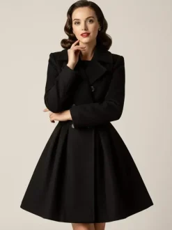Retro Red 1950s Double-Breasted A-line Woolen Coat For Women 2026