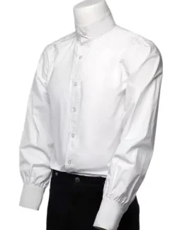 Retro Steampunk Shirts Men's White Long Sleeve Stand Collar Vintage Dress Shirts