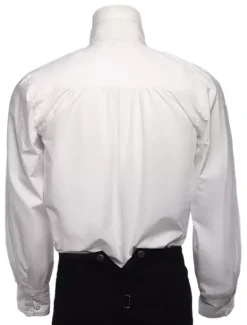 Retro Steampunk Shirts Men's White Long Sleeve Stand Collar Vintage Dress Shirts