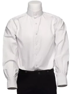 Retro Steampunk Shirts Men's White Long Sleeve Stand Collar Vintage Dress Shirts