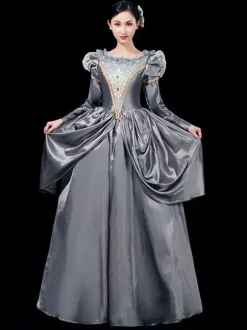 Retro Tudor Dress Costumes Embroidered Polyester Headwear Apron Dress Marie Antoinette Costume Set Retro Vintage Clothing