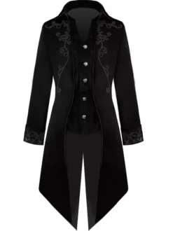 Retro Costumes For Men 18 Century Black Vintage Long Sleeves Uniform Overcoat Cosplay Carnival Burgundy