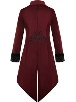 Retro Costumes For Men 18 Century Black Vintage Long Sleeves Uniform Overcoat Cosplay Carnival Burgundy