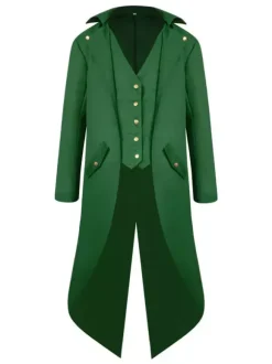 Retro Costumes For Men High Low Coat Button Up Vintage Tuxedo Burgundy