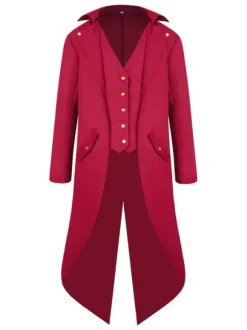 Retro Costumes For Men High Low Coat Button Up Vintage Tuxedo Burgundy