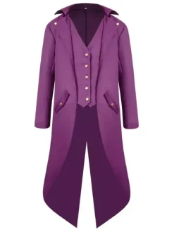 Retro Costumes For Men High Low Coat Button Up Vintage Tuxedo Burgundy